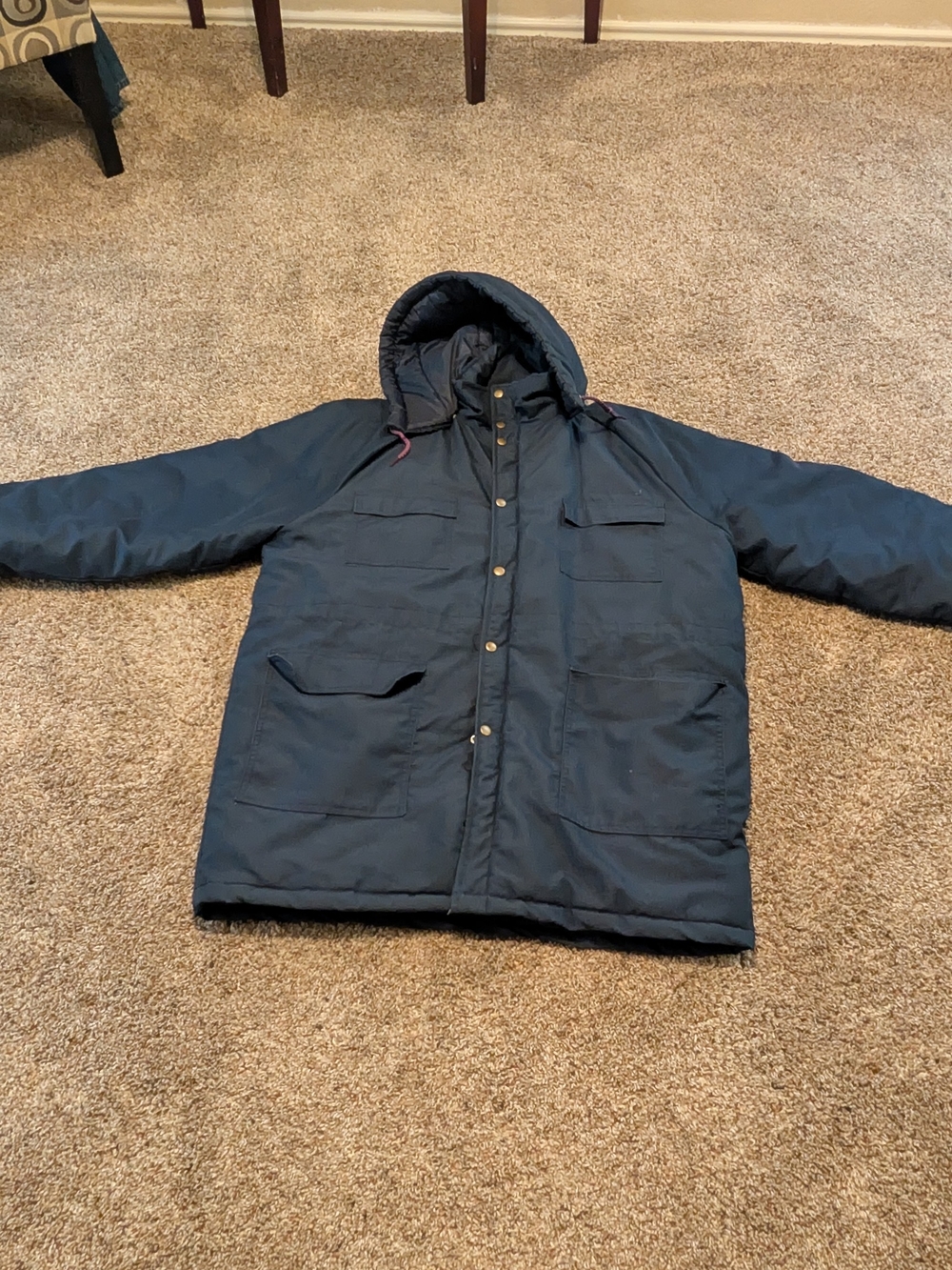 Vintage Red Kap USA Made Navy Blue Hooded Parka Coat Size XL Long